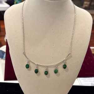 Silver Green Stone Dangle Necklace